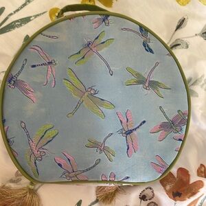 Vintage Y2K Dragonfly Round Embroidered Cosmetics Bag